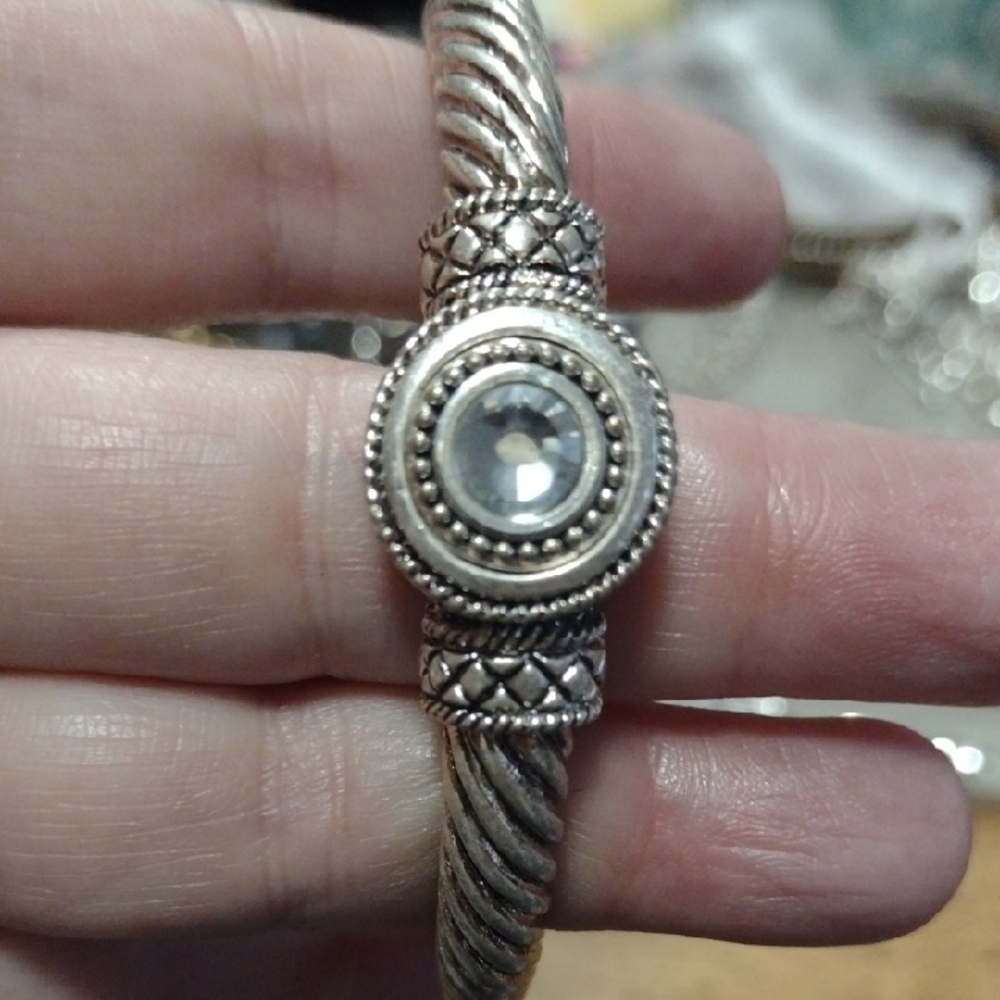 Source Unknown Silver-Tone Filigree Bracelet with Clear Crystal Accent